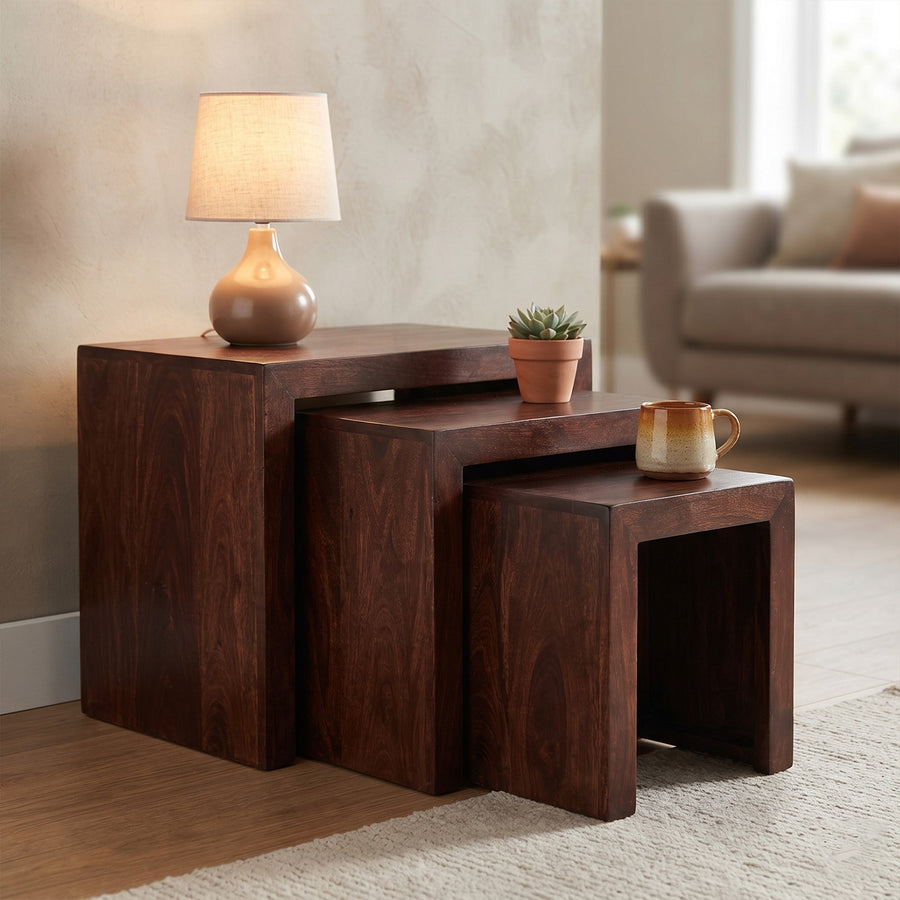 Noralto Walnut Solid Mango Wood Nest of 3 Tables - image 2