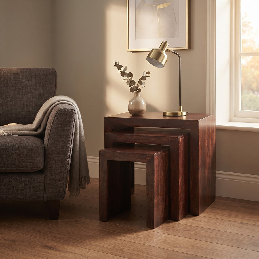Noralto Walnut Solid Mango Wood Nest of 3 Tables - image 3