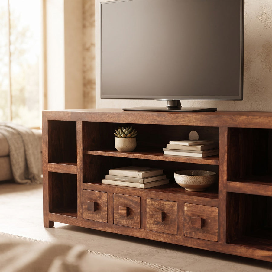 Noralto Walnut Solid Mango Wood 4 Drawer Corner TV Unit - image 2