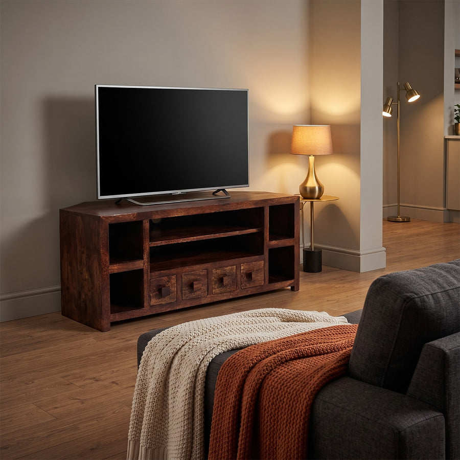 Noralto Walnut Solid Mango Wood 4 Drawer Corner TV Unit - image 3