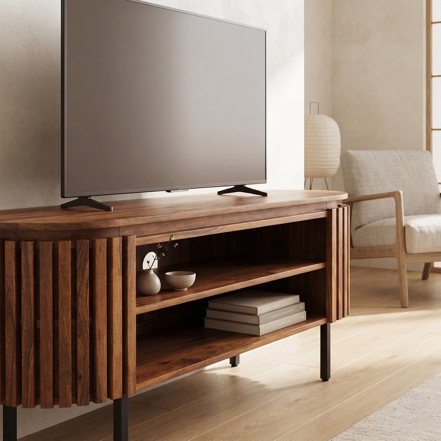 Lattica Walnut Slatted Mango Wood TV Cabinet - image 2