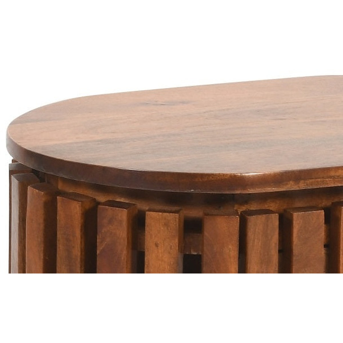 Lattica Walnut Slatted Mango Wood Bedside Table with Shelf