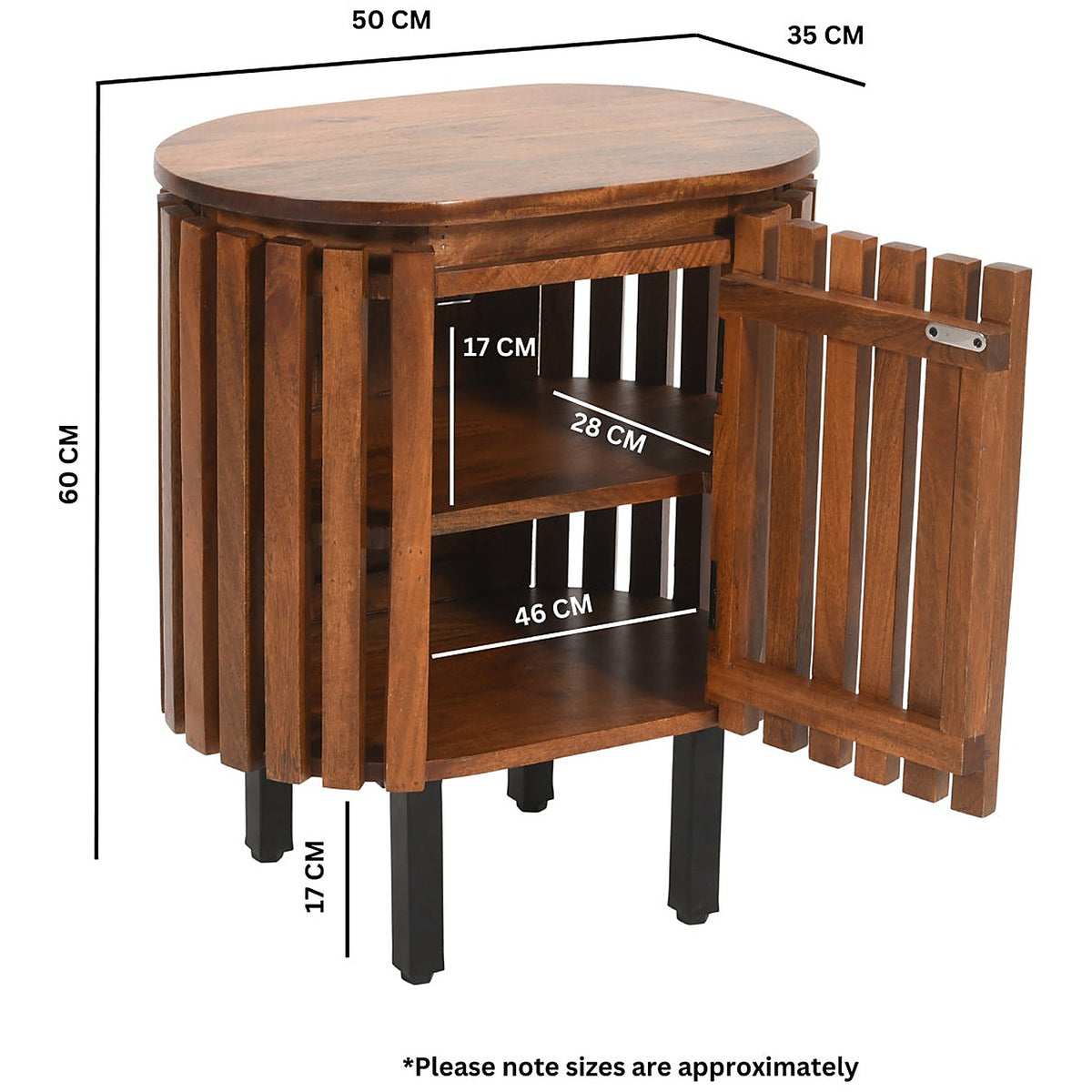 Lattica Walnut Slatted Mango Wood Bedside Table with Shelf - image 7