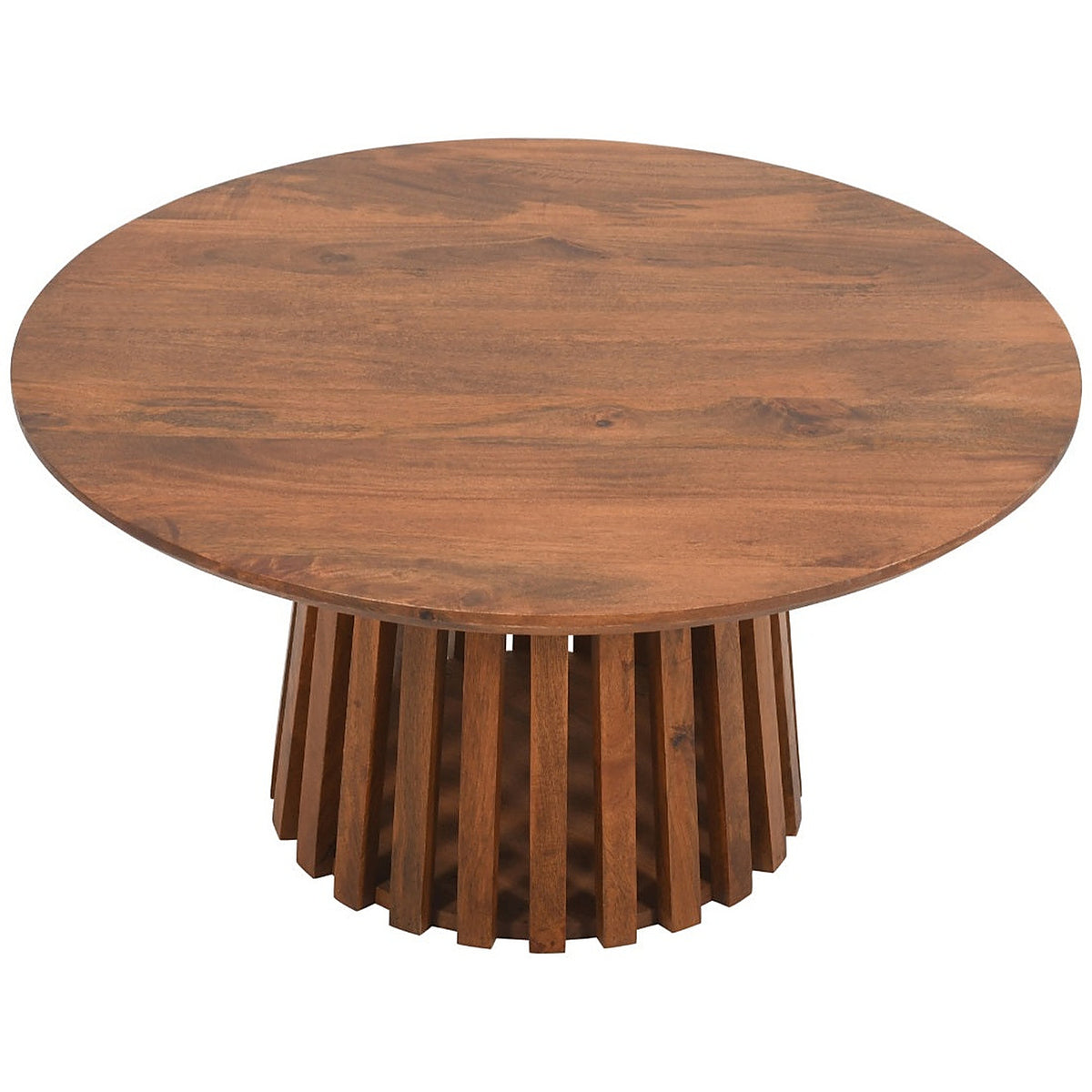 Lattica Walnut Round Slatted Mango Wood Coffee Table
