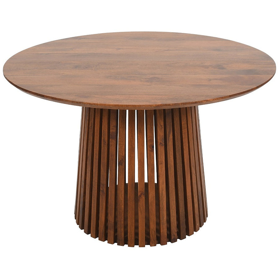 Lattica Walnut Round Slatted Mango Wood 4 to 6 Seater Dining Table - image 4