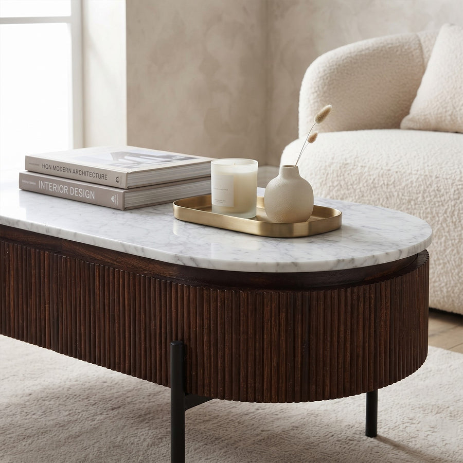 Calvessa Fluted Marble Top Rectangular 2 Drawer Coffee Table - image 2