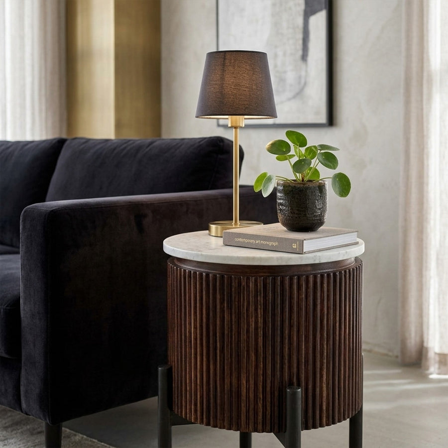 Calvessa Mango Wood Marble Top Side Table with Metal Legs - image 2
