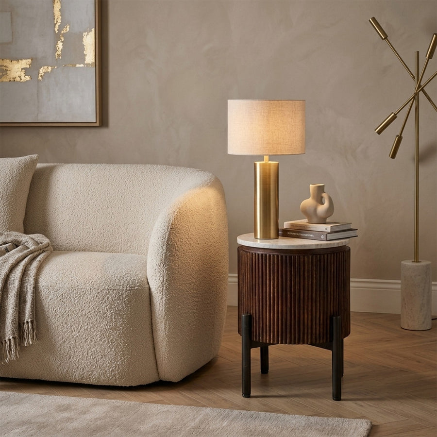 Calvessa Mango Wood Marble Top Side Table with Metal Legs - image 3