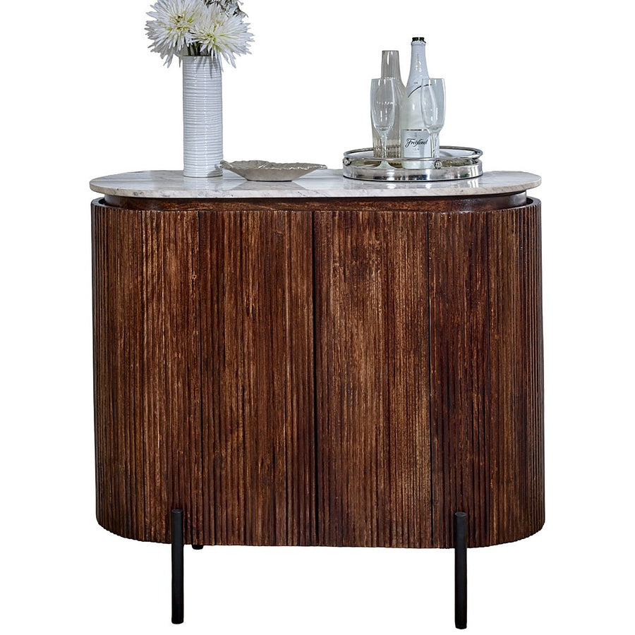 Calvessa Mango Wood Marble Top Drinks Cabinet with Metal Legs - image 4