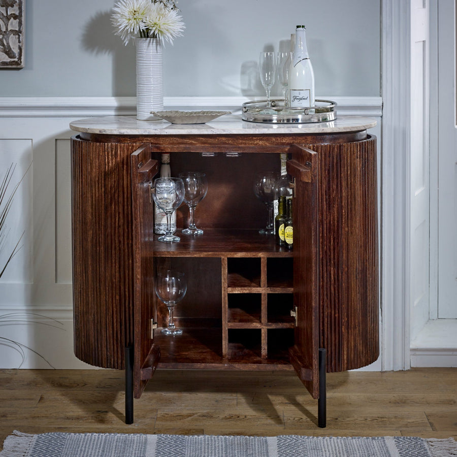 Calvessa Mango Wood Marble Top Drinks Cabinet with Metal Legs - image 5