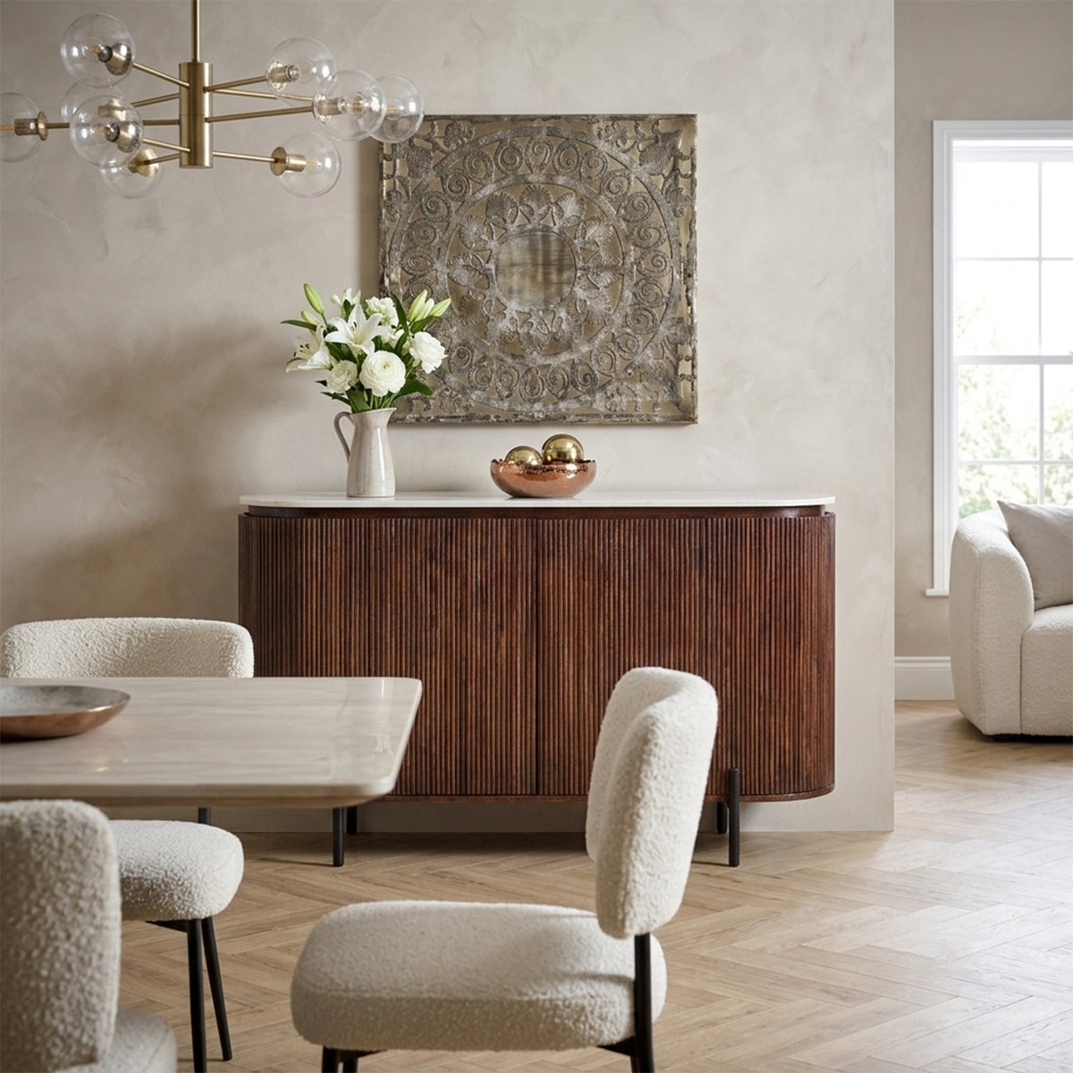 Calvessa Large Mango Wood Marble Top Sideboard