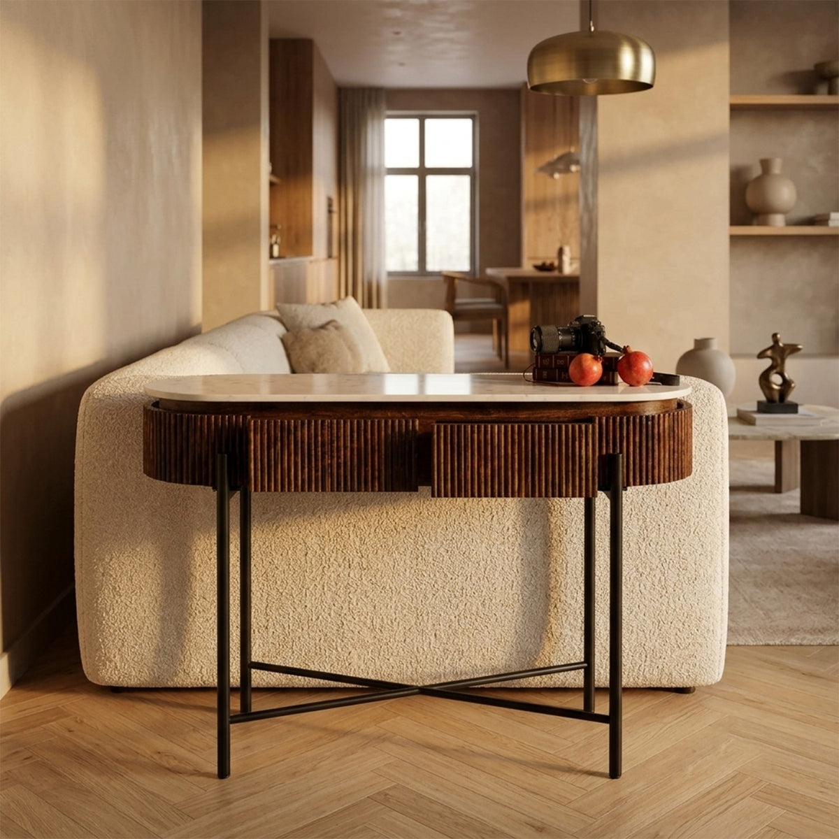 Calvessa Mango Wood Marble Top Console Table with 2 Drawers - image 3
