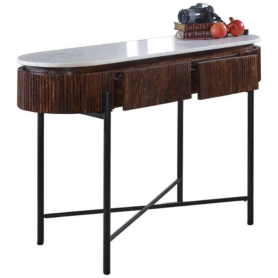 Calvessa Mango Wood Marble Top Console Table with 2 Drawers - image 4