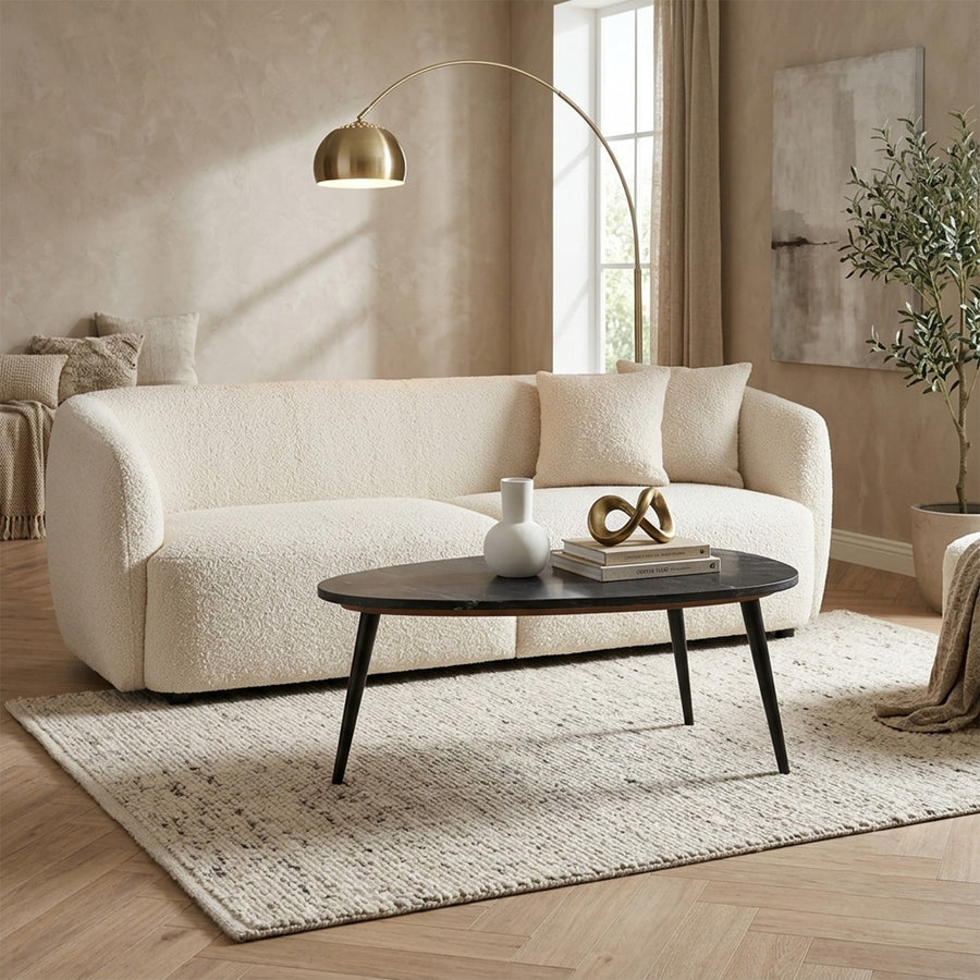 Calvessa Black Marble Top Coffee Table with Metal Legs