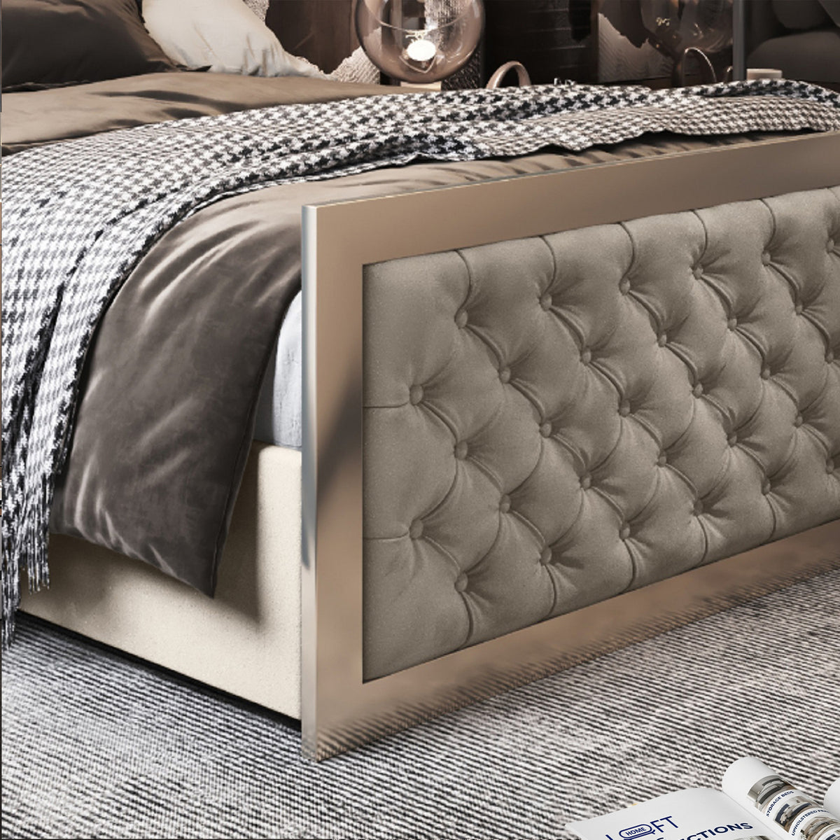 Emia Upholstered Soft Velvet Metal Designer Bed Frame