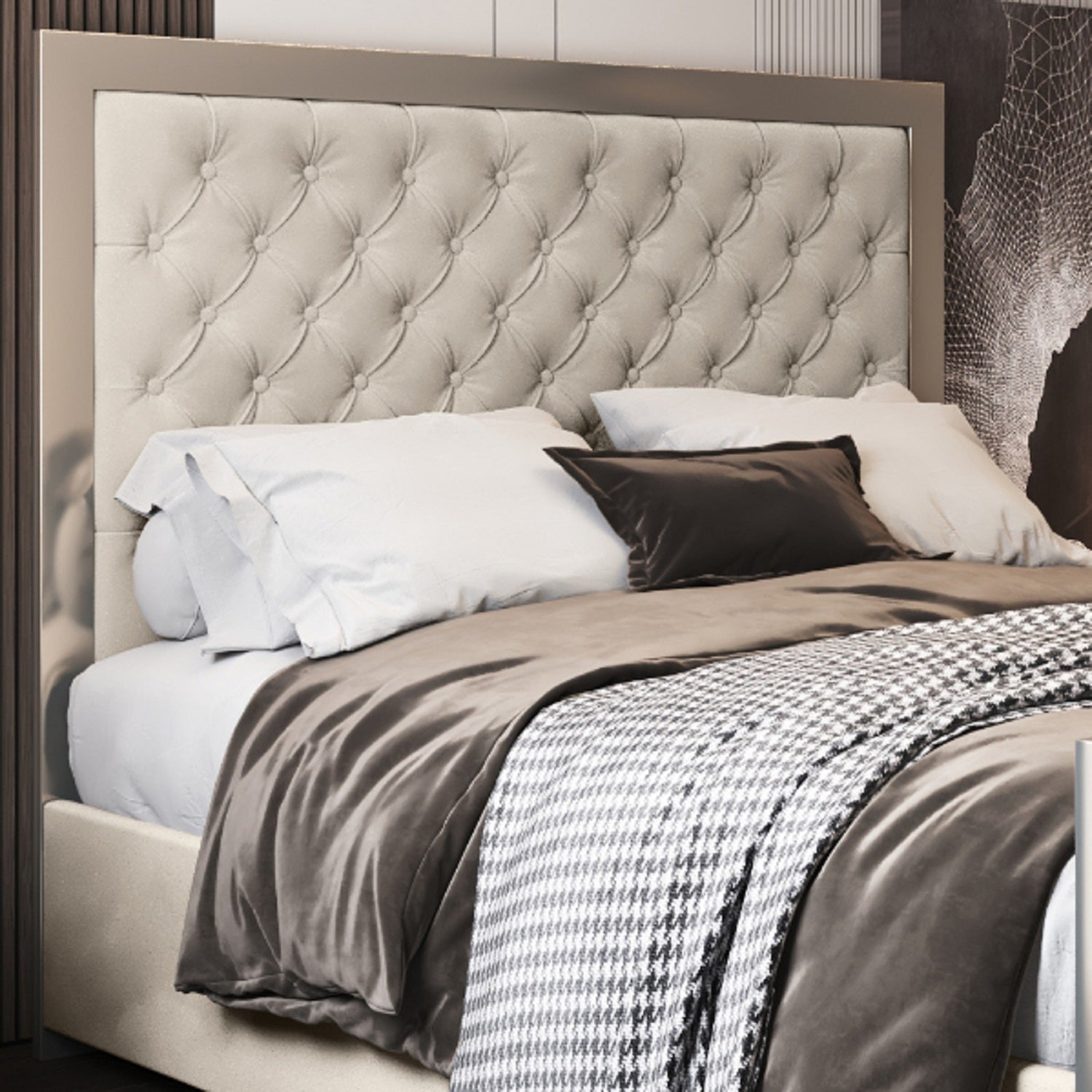 Emia Upholstered Soft Velvet Metal Designer Bed Frame