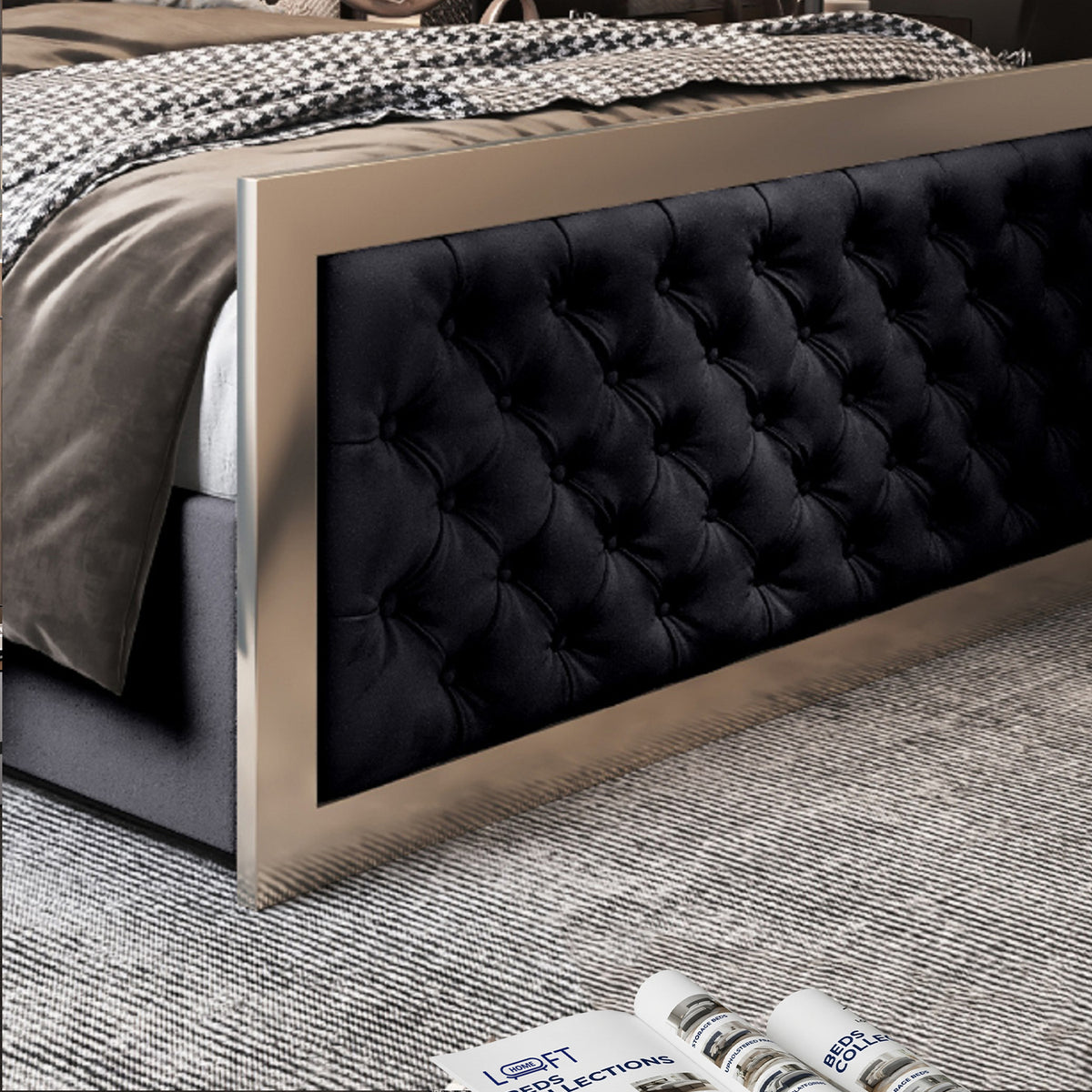 Emia Upholstered Soft Velvet Metal Designer Bed Frame