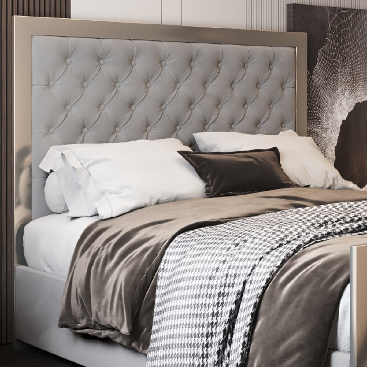 Emia Upholstered Soft Velvet Metal Designer Bed Frame