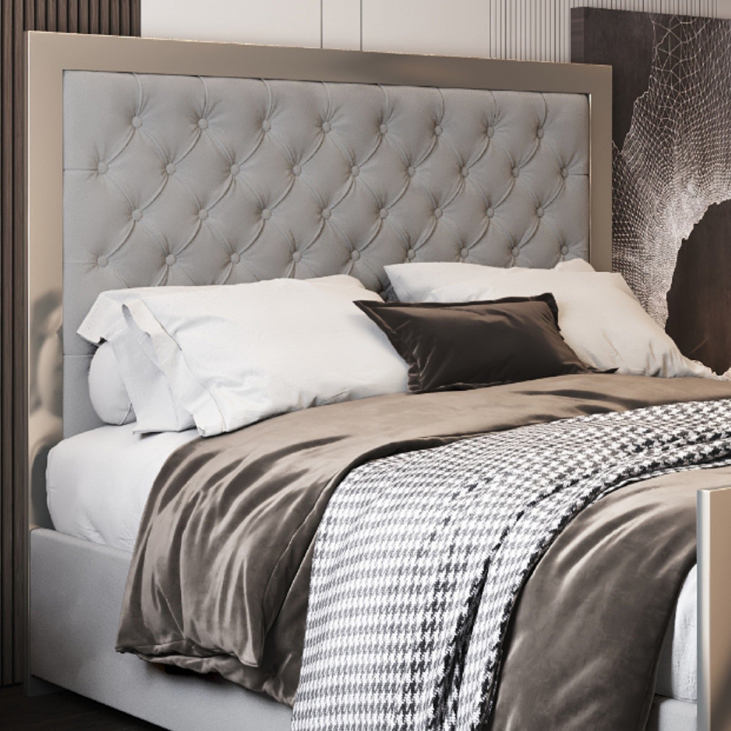 Emia Upholstered Soft Velvet Metal Designer Bed Frame