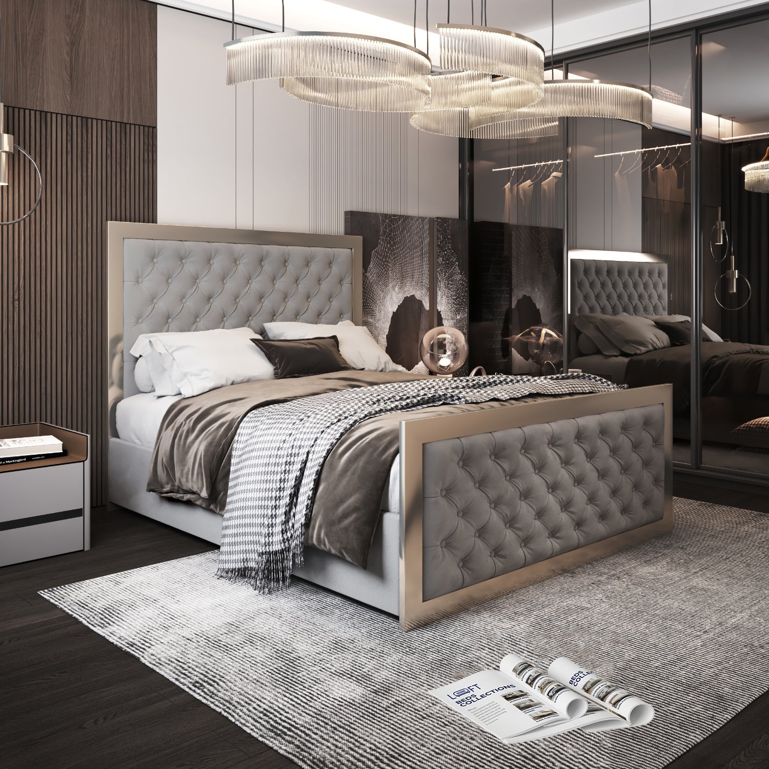 Emia Upholstered Soft Velvet Metal Designer Bed Frame