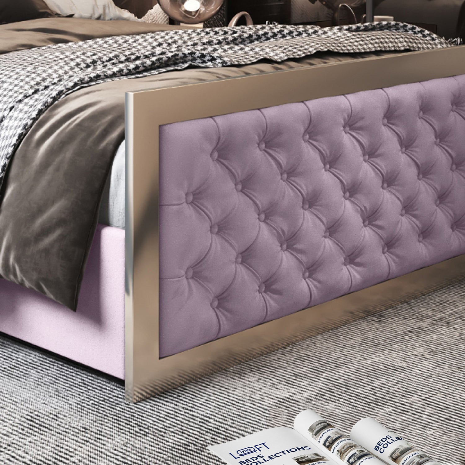 Emia Upholstered Soft Velvet Metal Designer Bed Frame