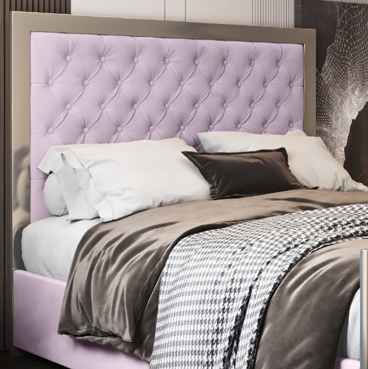 Emia Upholstered Soft Velvet Metal Designer Bed Frame
