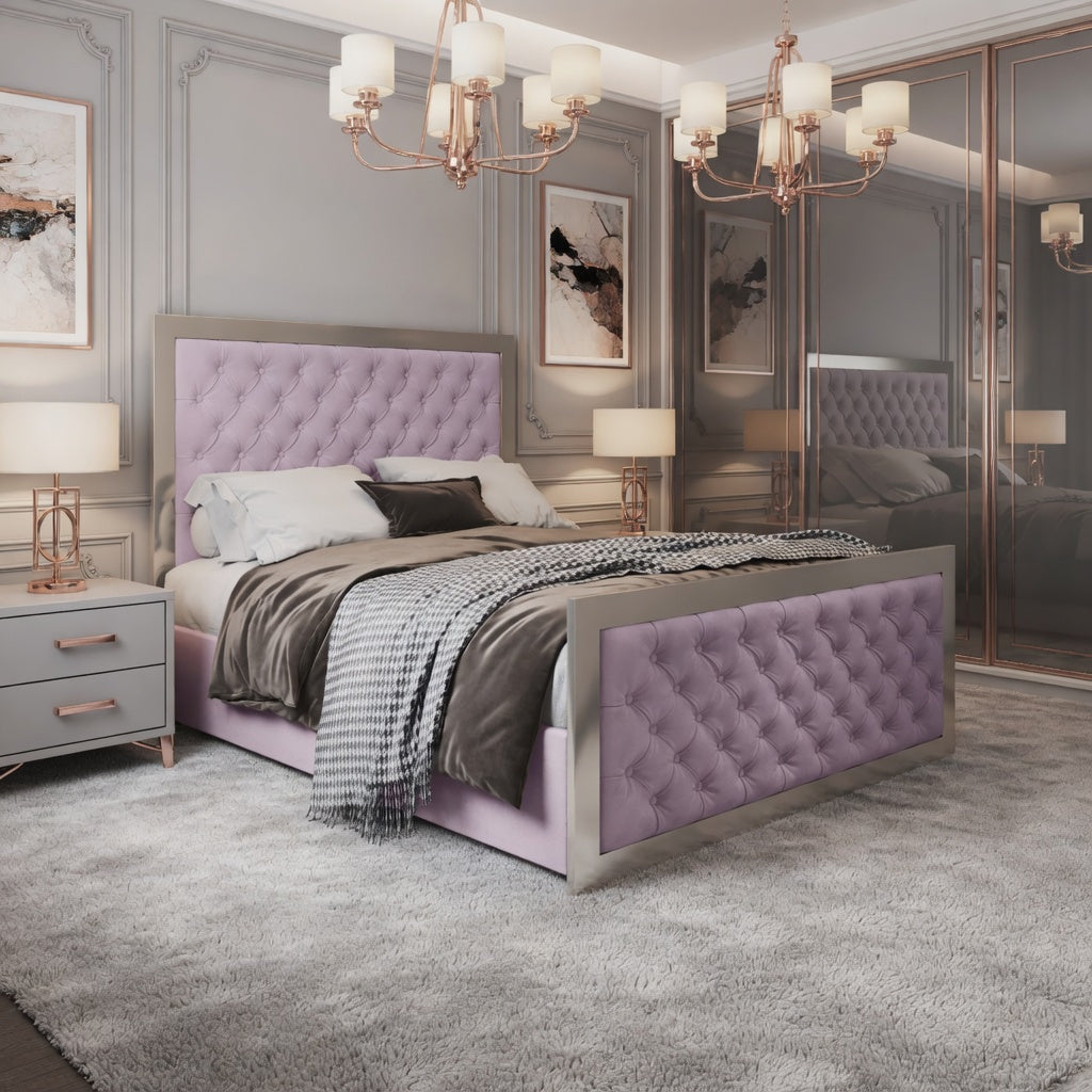 Emia Upholstered Soft Velvet Metal Designer Bed Frame