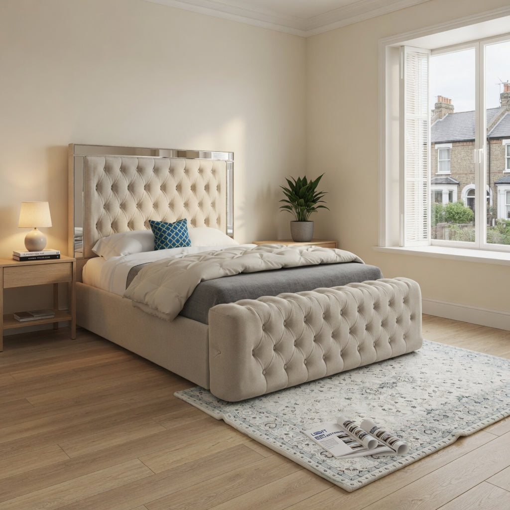 Gemia Mirror Upholstered Soft Velvet Designer Bed Frame
