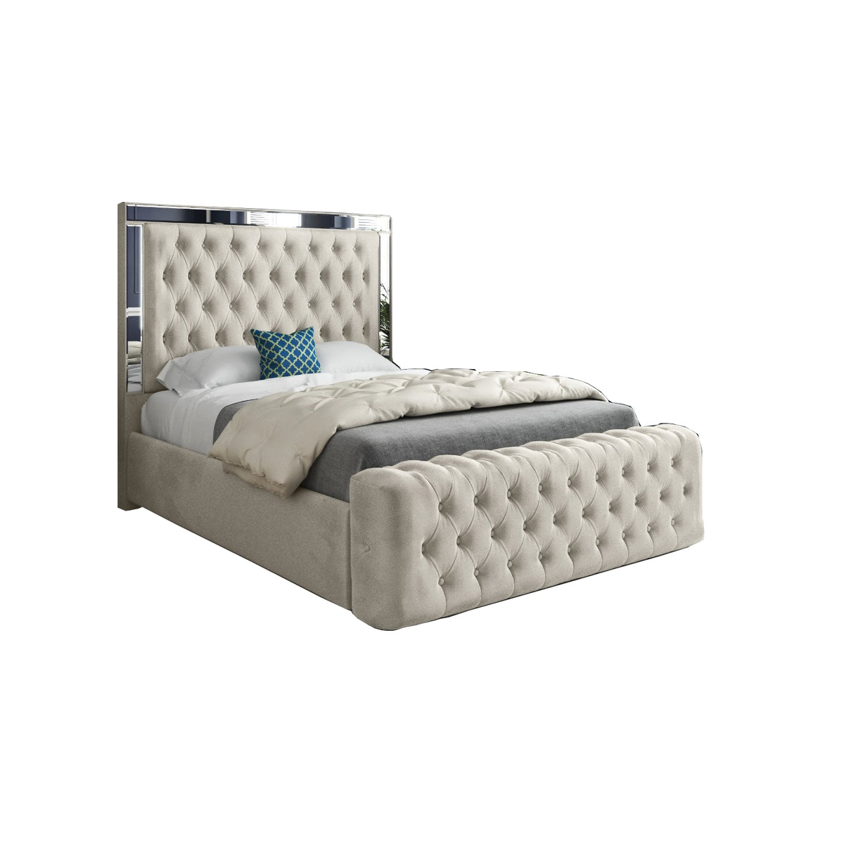 Gemia Mirror Upholstered Soft Velvet Designer Bed Frame
