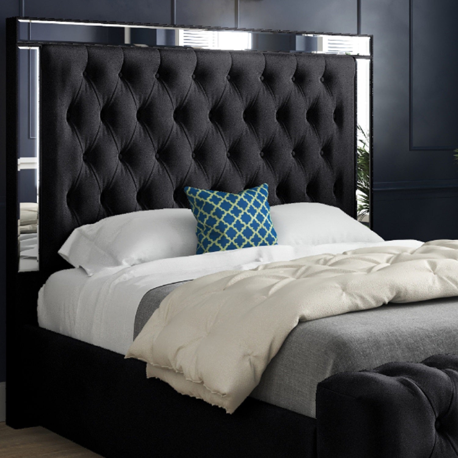 Gemia Mirror Upholstered Soft Velvet Designer Bed Frame