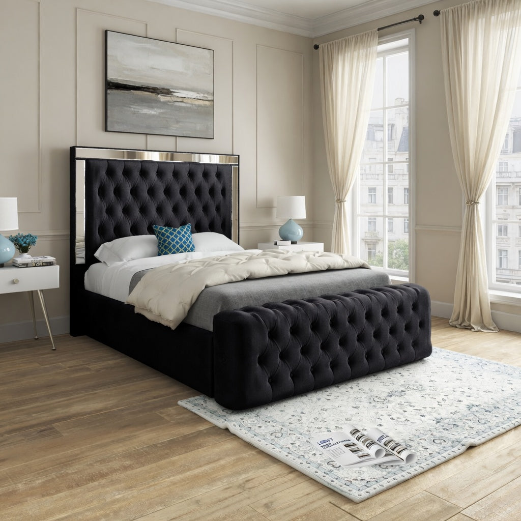 Gemia Mirror Upholstered Soft Velvet Designer Bed Frame
