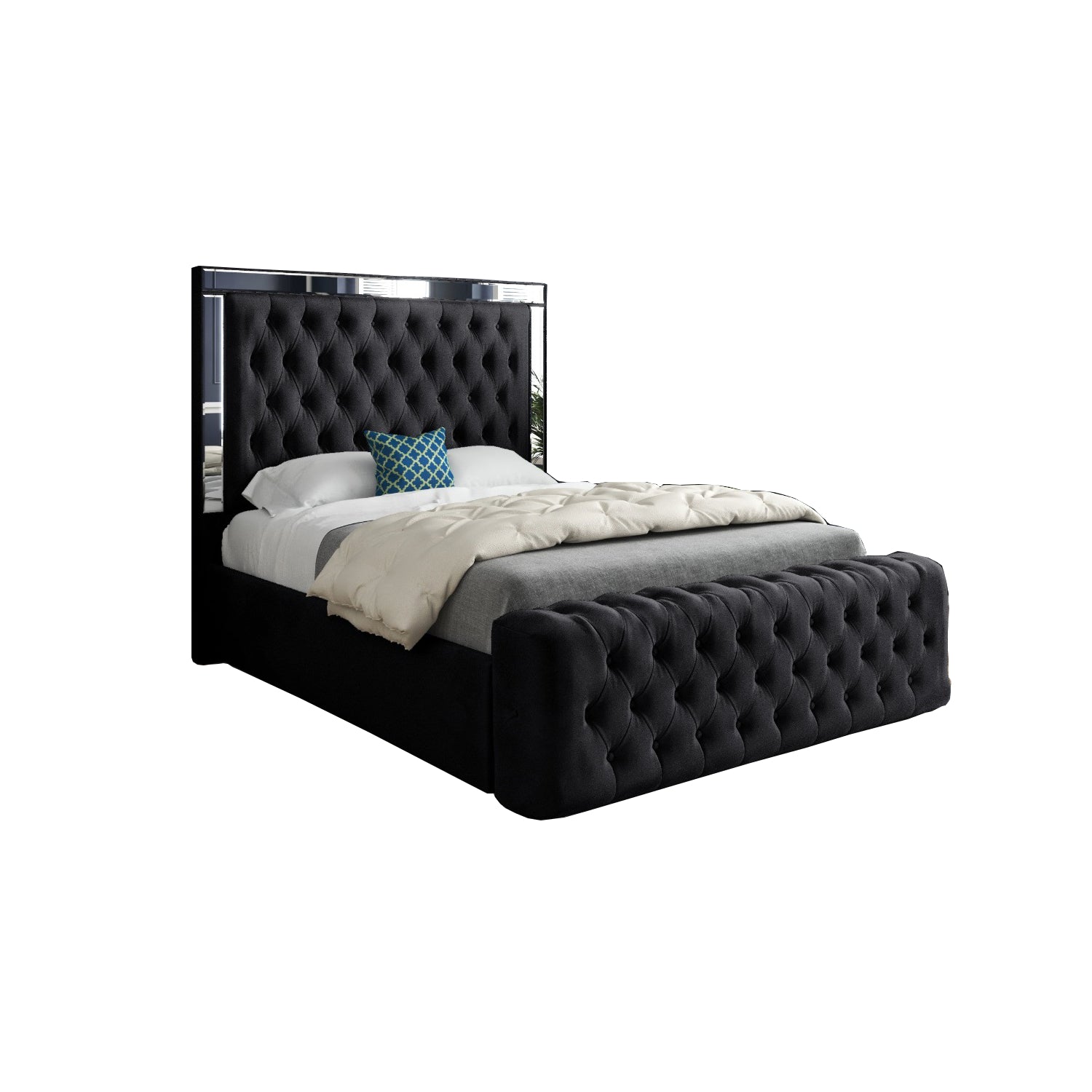 Gemia Mirror Upholstered Soft Velvet Designer Bed Frame