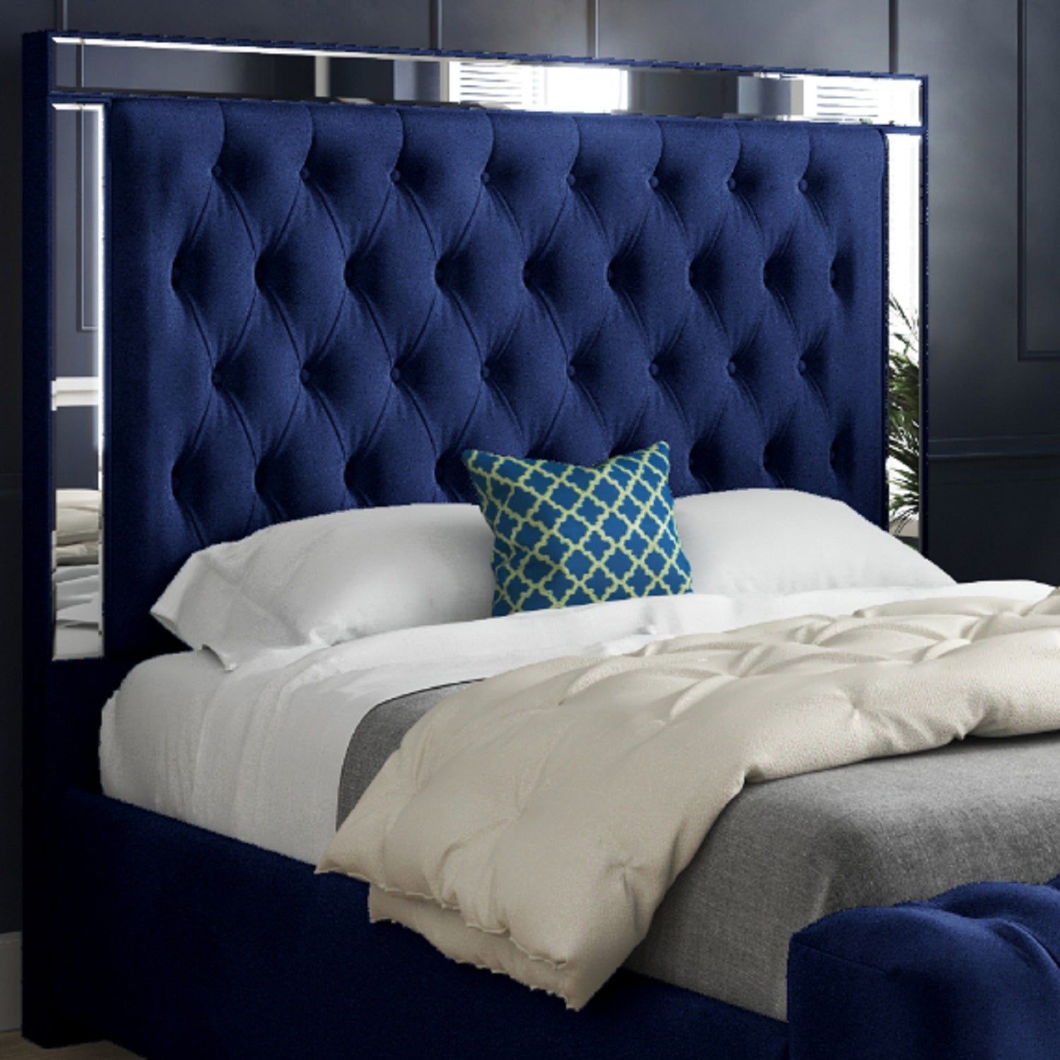 Gemia Mirror Upholstered Soft Velvet Designer Bed Frame