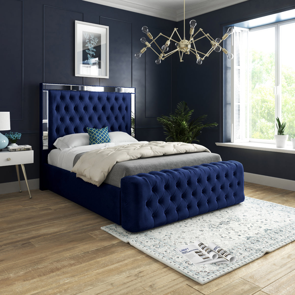 Gemia Mirror Upholstered Soft Velvet Designer Bed Frame
