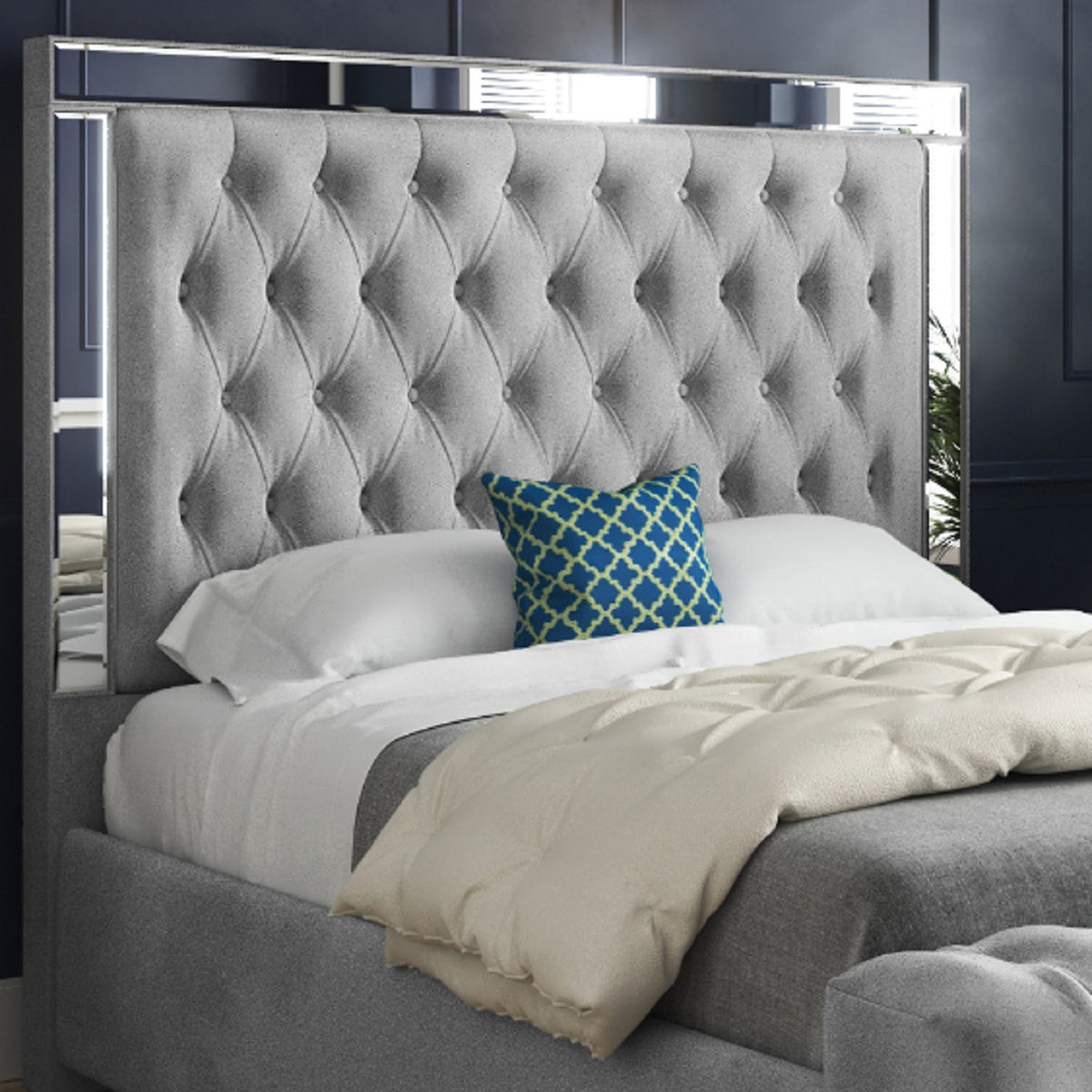 Gemia Mirror Upholstered Soft Velvet Designer Bed Frame
