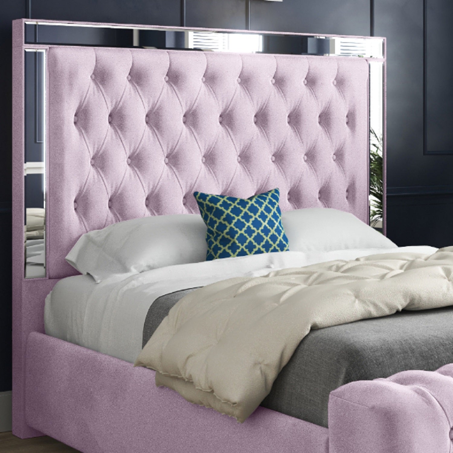 Gemia Mirror Upholstered Soft Velvet Designer Bed Frame