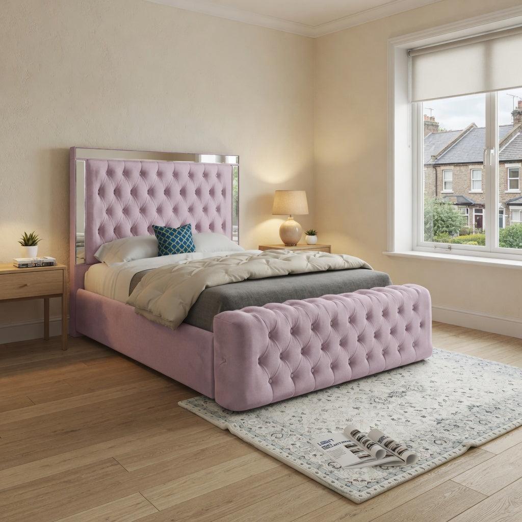Gemia Mirror Upholstered Soft Velvet Designer Bed Frame