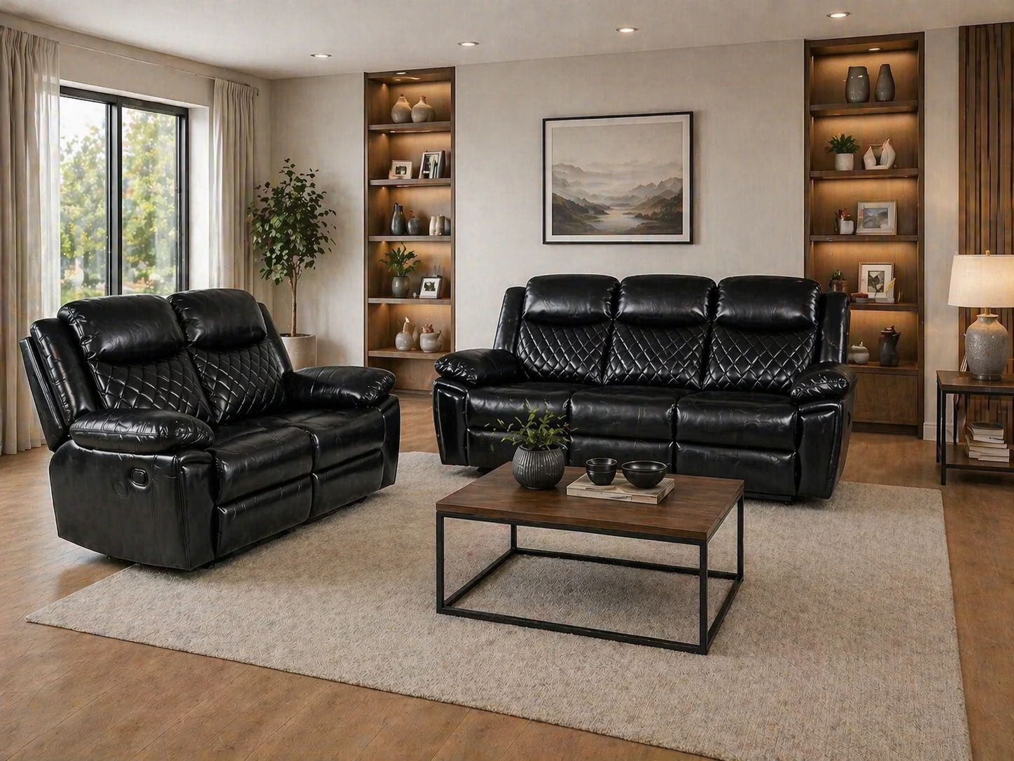 Myra Recliner Black 3+2  Sofa Set In Black