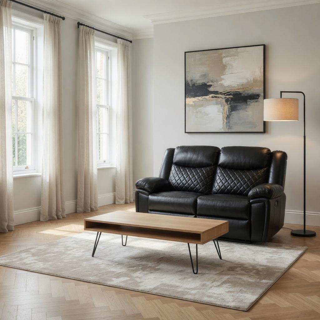 Myra Recliner Leather 2 Seater Sofa - Black