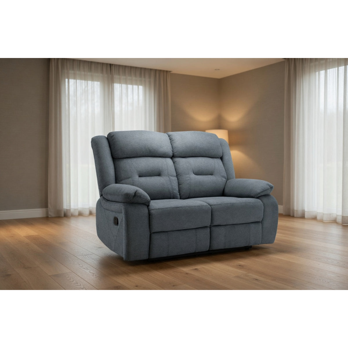 Novie Recliner 2 Seater Fabric Sofa in Grey