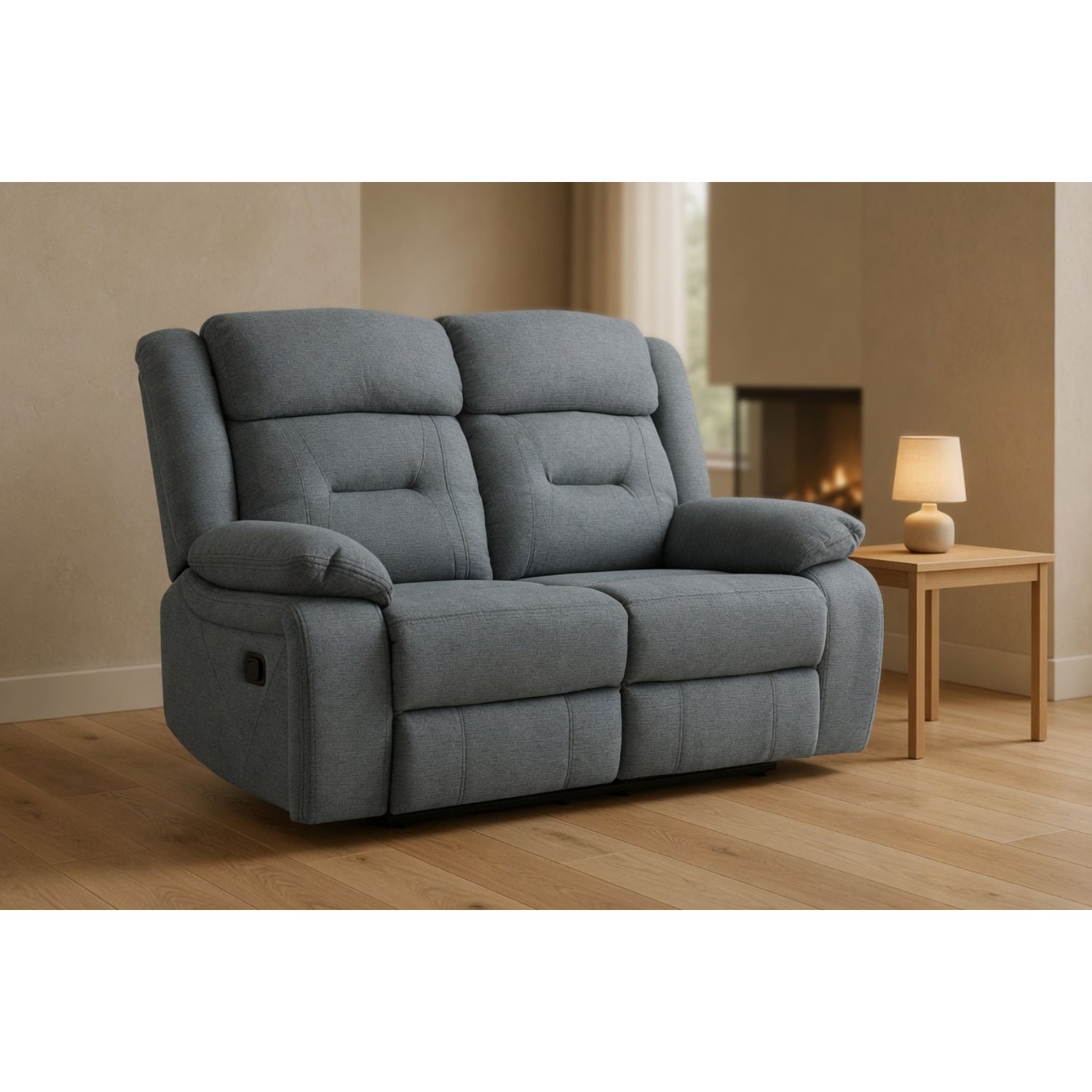 Novie Recliner 2 Seater Fabric Sofa in Grey