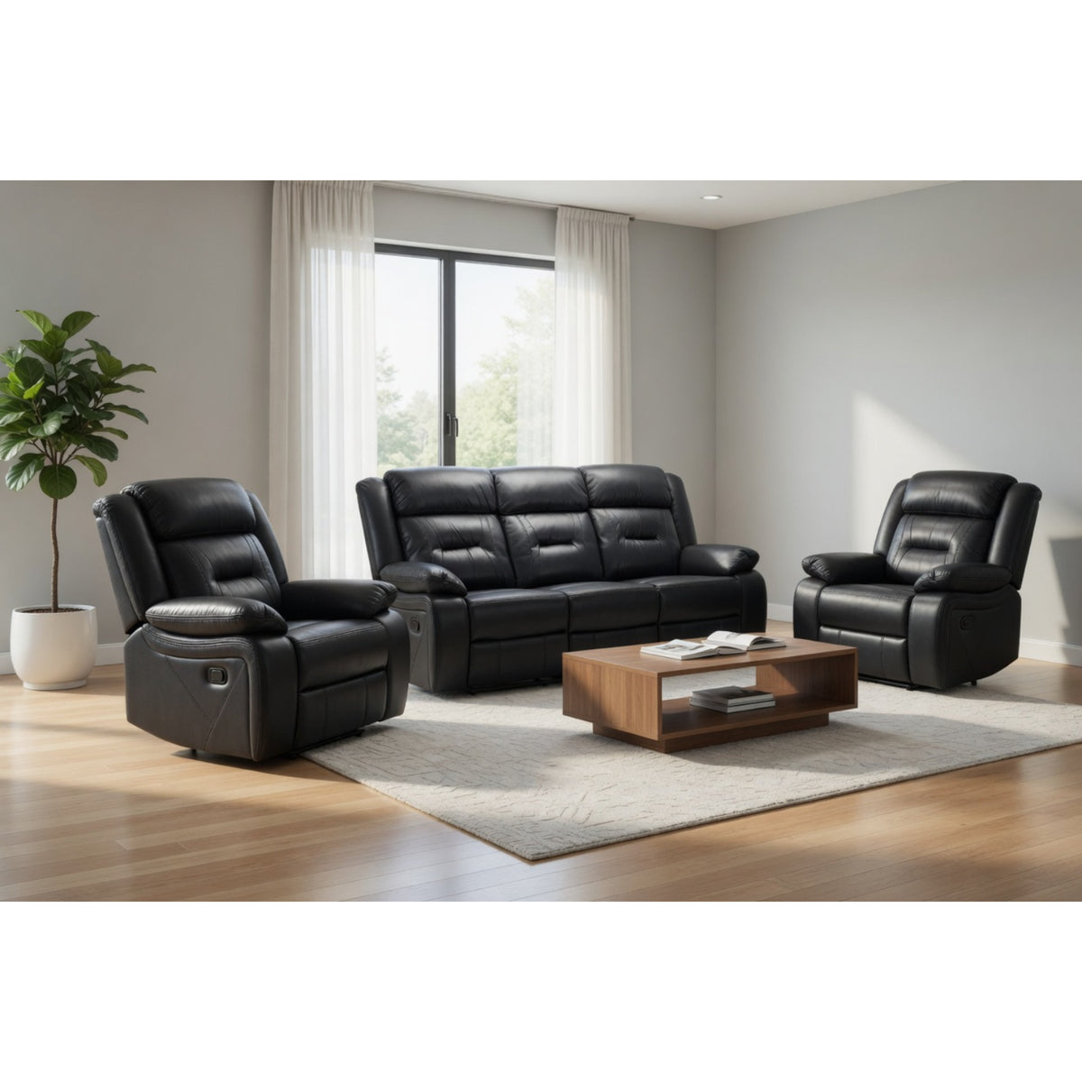 Novie Recliner 3+1+1 Set Sofa in Black