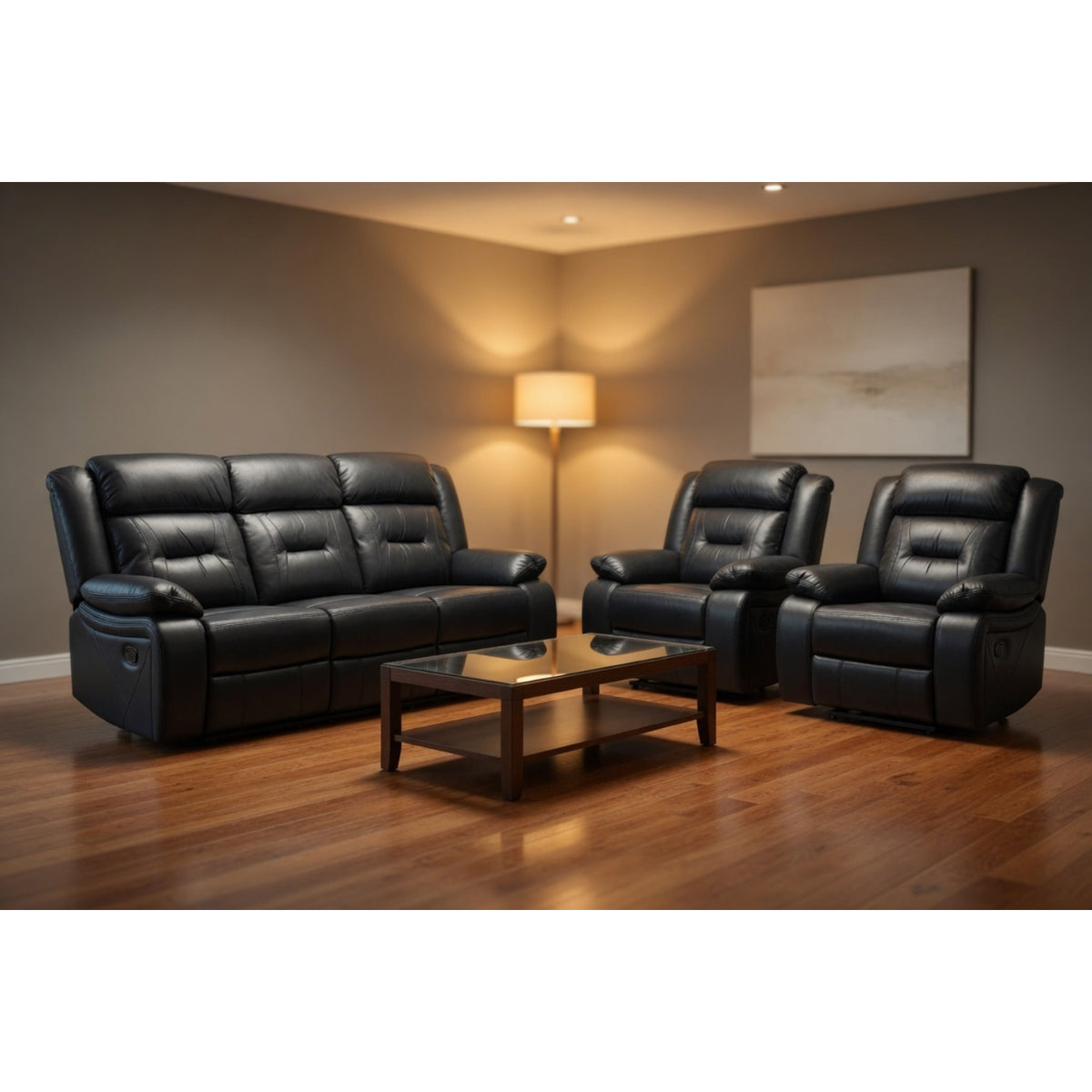 Novie Recliner 3+1+1 Set Sofa in Black