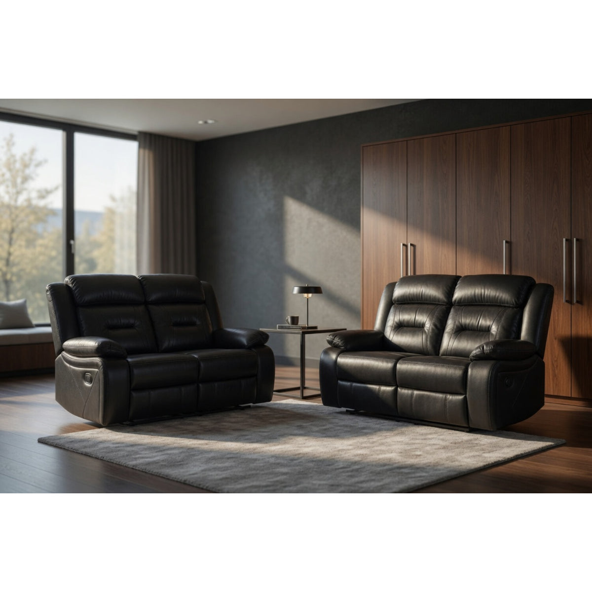 Novie Recliner 3+2 Set Sofa in Black