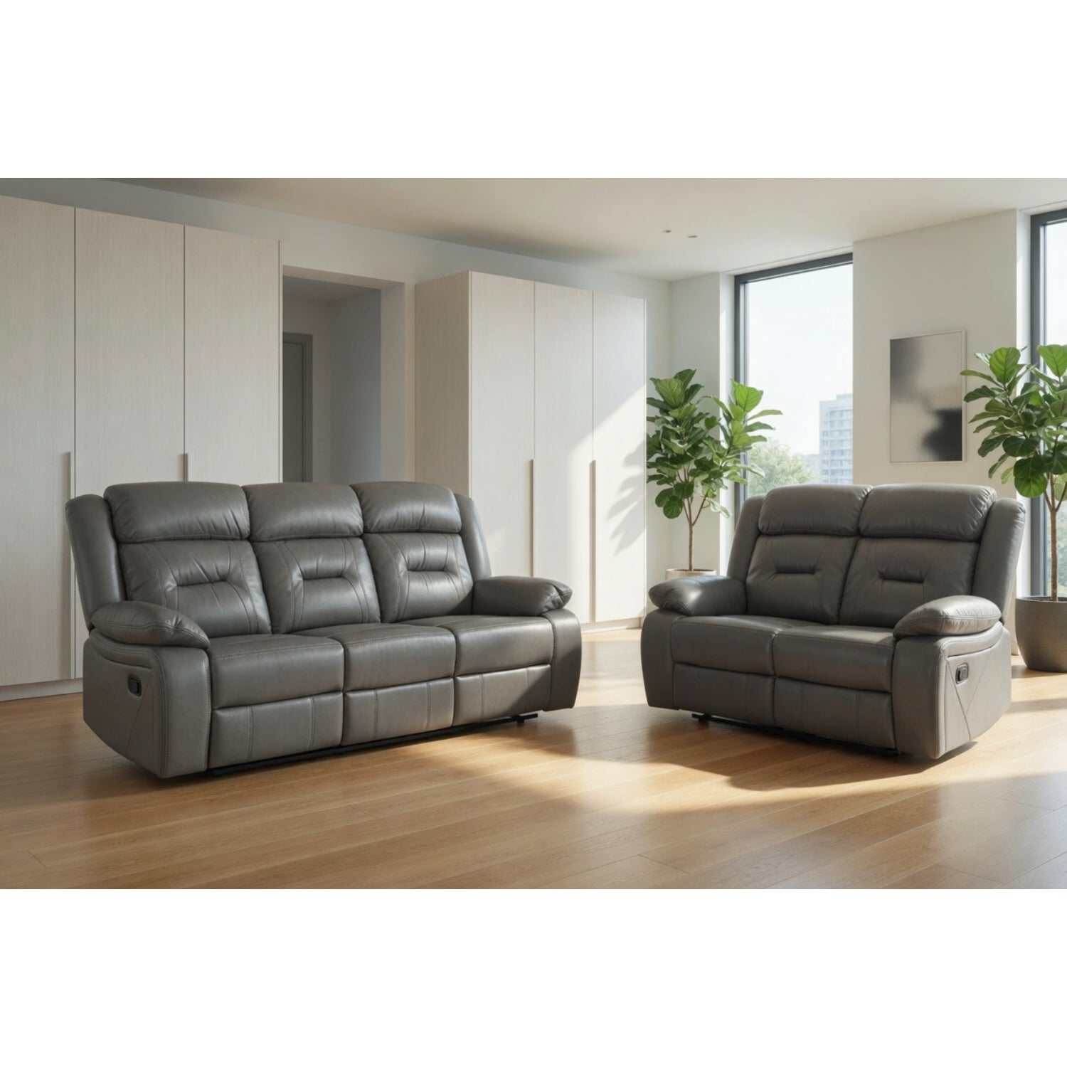 Novie Recliner 3+2 Set Sofa in Grey