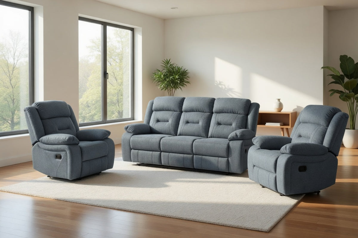 Novie Recliner Fabric 3+1+1 Set Sofa in Grey