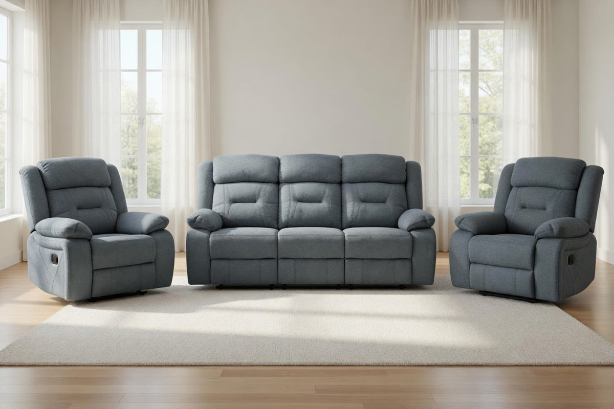 Novie Recliner Fabric 3+1+1 Set Sofa in Grey