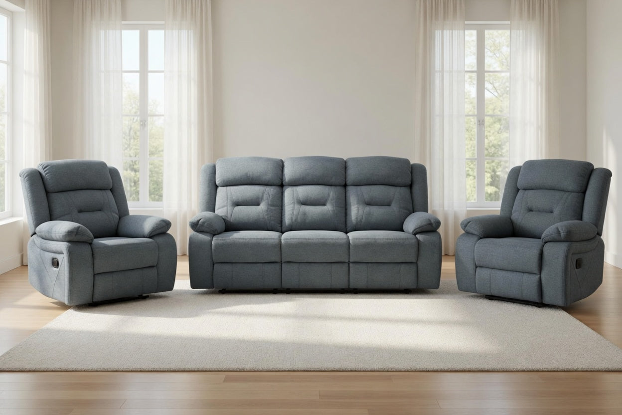 Novie Recliner Fabric 3+1+1 Set Sofa in Grey