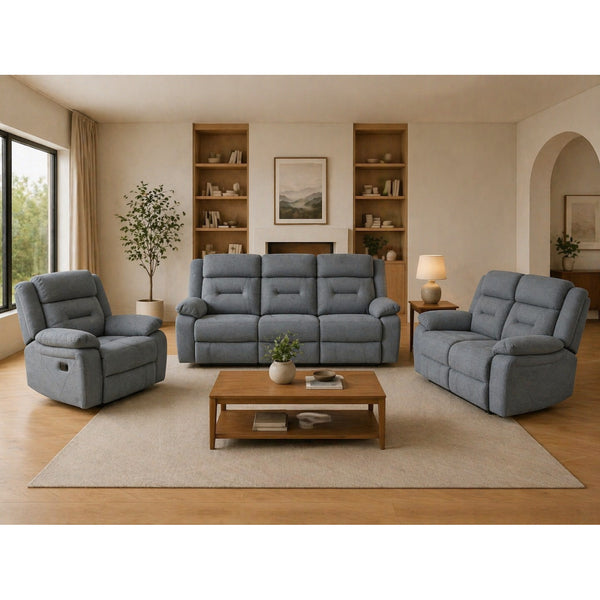 Novie Recliner 3+2+1 Set Sofa in Grey