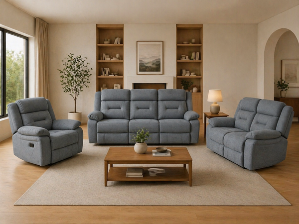 Novie Recliner Fabric 3+2+1 Set Sofa in Grey
